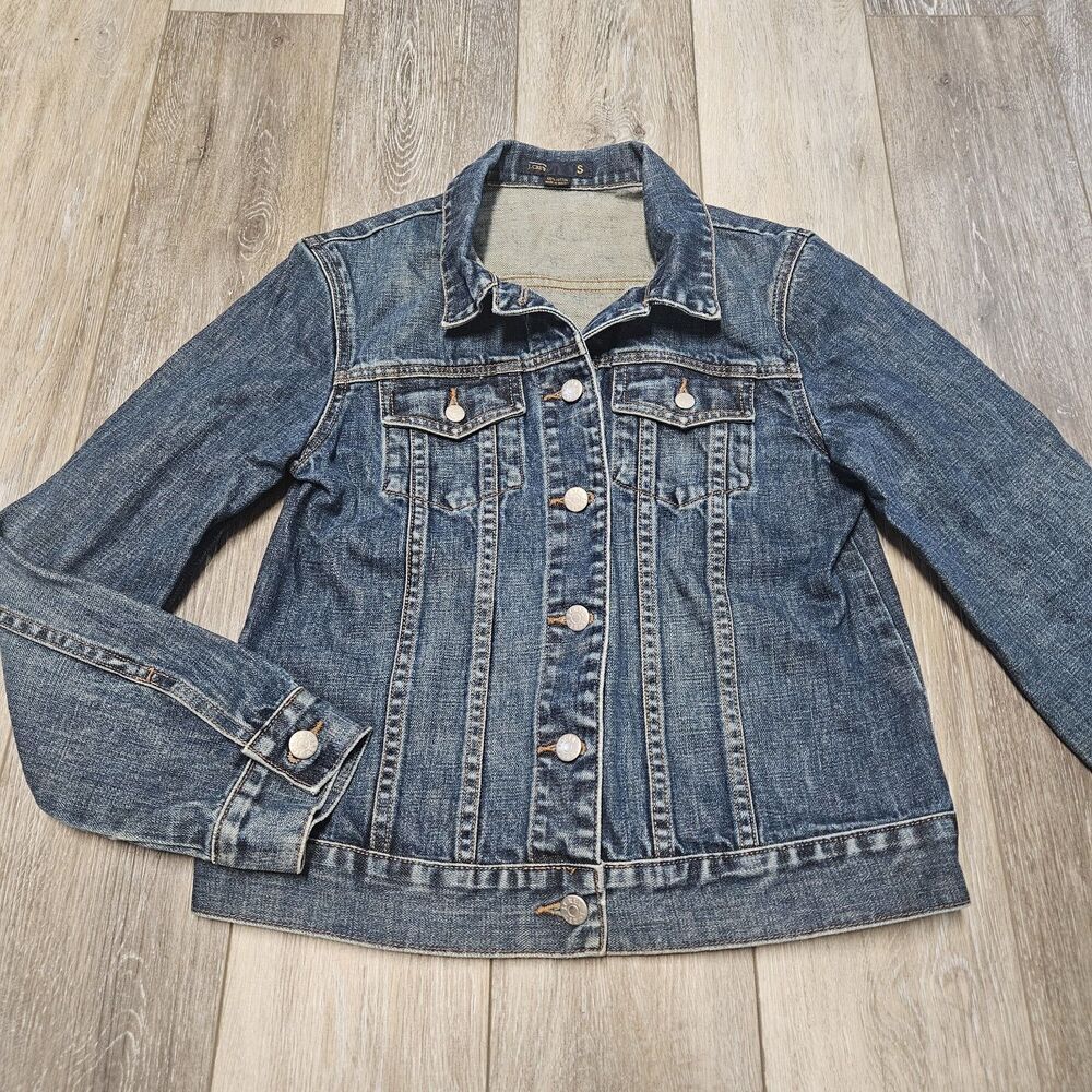 J. Crew Classic Blue Jean Jacket Medium Dark Denim Trucker Coat Women's Small